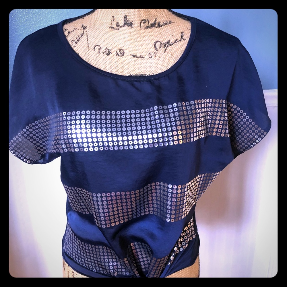 New Satin like blue and silver blouse